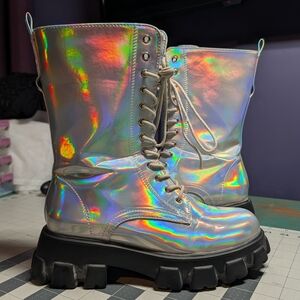 Holographic Lace-Up Combat Boots